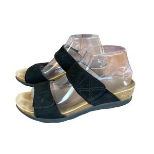 Dansko Sandals Women‎ 39 Black Leather Suede Cork Wedge Adjustable Straps